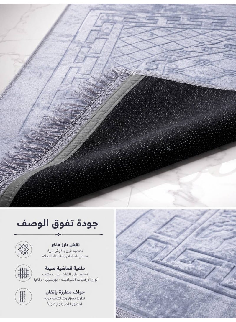تالا سجادة صلاة مخملية فاخرة بنقوش بارزة | تصميم إسلامي أنيق | حواف مطرزة | مقاس 80×120 سم | خامة ناعمة مريحة للصلاة - Image 5