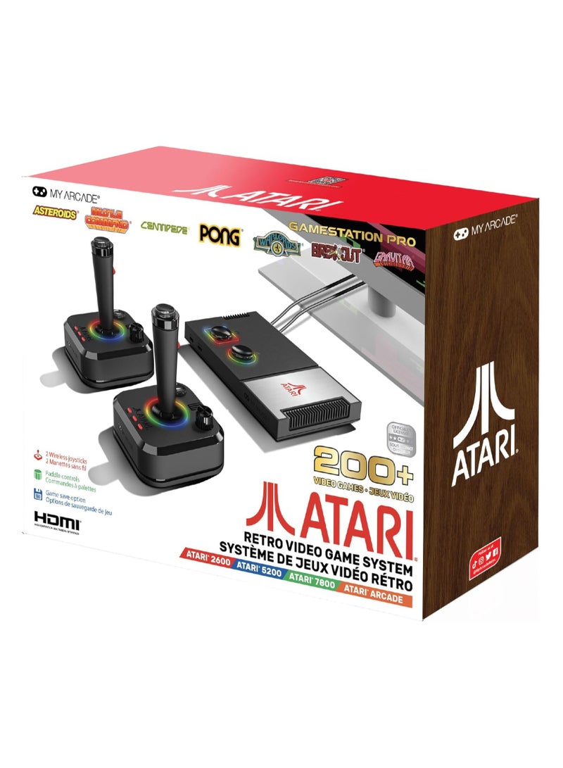 ماي أركيد وحدة تحكم ألعاب الفيديو Atari Game Station Pro مع 2 عصا تحكم لاسلكية، أكثر من 200 لعبة متضمنة، نظام ألعاب فيديو قديم، HDMI RGB LED، مرخصة رسميًا - Image 3