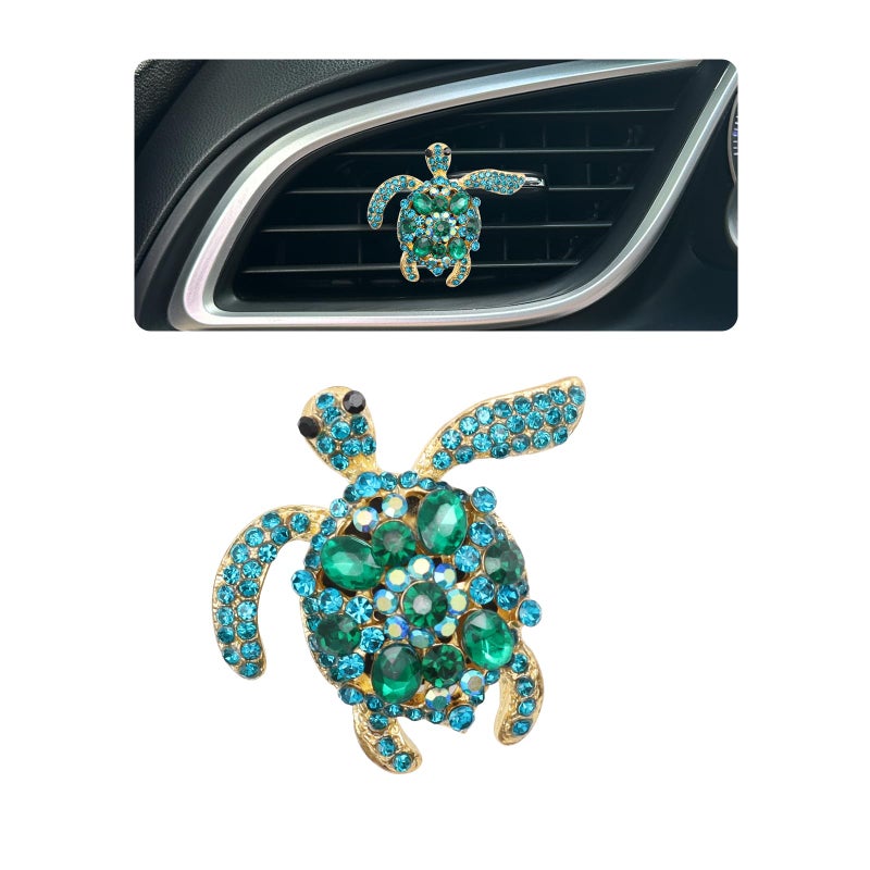 ORIESSE Sea Turtle Car Accessories1pc Bling Turtle Air Vent Clip Car Air FreshenerOcean Beach Theme Car Decor Refillable Outlet DiffuserGreen Blue Rhinestone Accessories for Women - Image 3