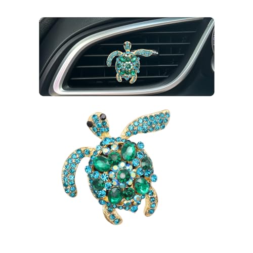 ORIESSE Sea Turtle Car Accessories1pc Bling Turtle Air Vent Clip Car Air FreshenerOcean Beach Theme Car Decor Refillable Outlet DiffuserGreen Blue Rhinestone Accessories for Women - Image 1