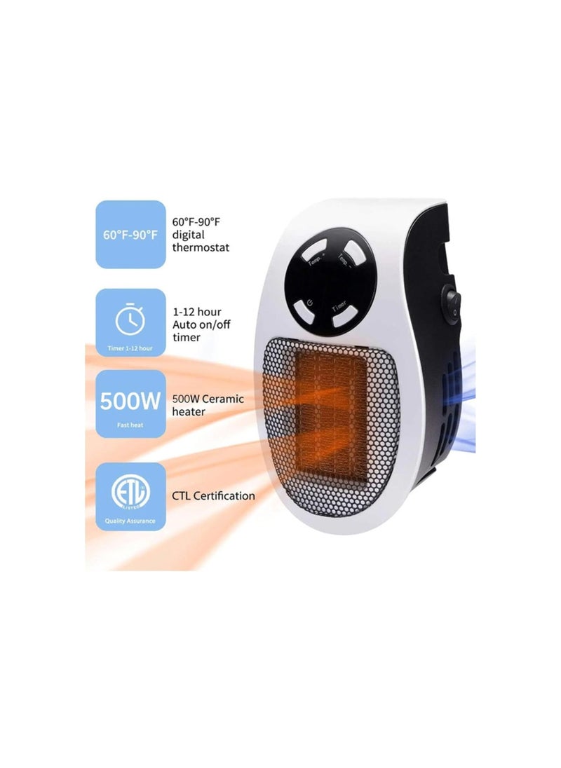 Generic - Upgrade Space Heater - Portable Electric Small Safe Heater, Energy Efficient Space Heaters for Indoor, Mini Plug in Wall Heater with Adjustable Thermostat and Timer, Overheat Protection, LED Display - Image 1