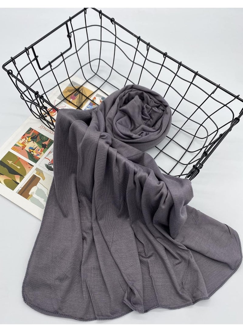 2Pcs Gray Jersey Hijab Scarf, 70x28 Inch Soft Breathable Silky Smooth Muslim Women Head Wrap for Daily Casual Wear - Image 4