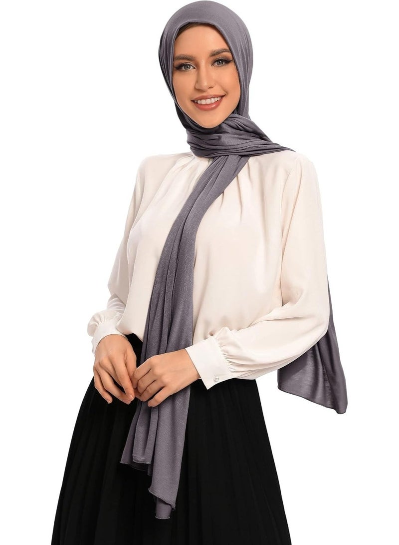 2Pcs Gray Jersey Hijab Scarf, 70x28 Inch Soft Breathable Silky Smooth Muslim Women Head Wrap for Daily Casual Wear - Image 1