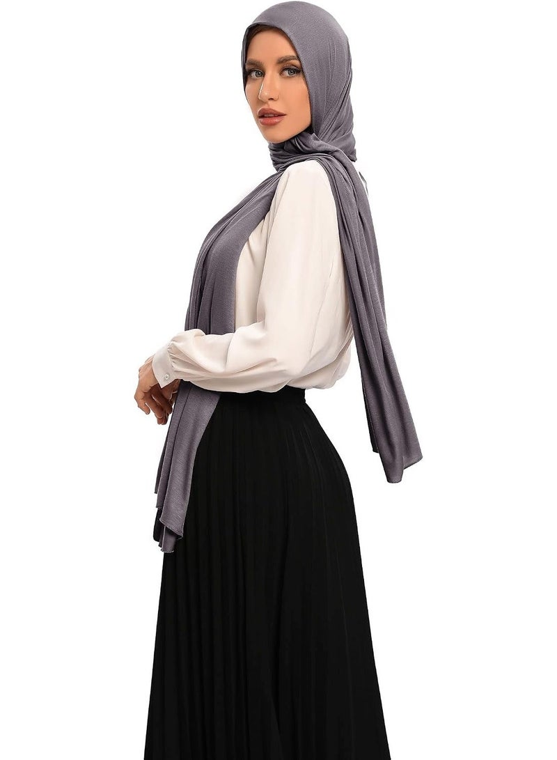 2Pcs Gray Jersey Hijab Scarf, 70x28 Inch Soft Breathable Silky Smooth Muslim Women Head Wrap for Daily Casual Wear - Image 2