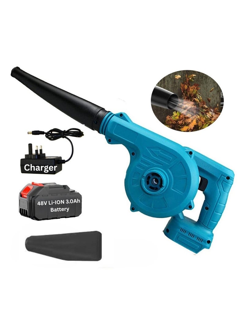 Gardening منفاخ كهربائي لاسلكي ببطارية ليثيوم 48 فولت 3.0 أمبير، مع شاحن وكيس غبار, منفاخ متعدد الاستخدامات بقوة عالية للأوراق والغبار والسيارات والورش والتنظيف الخارجي - Image 1