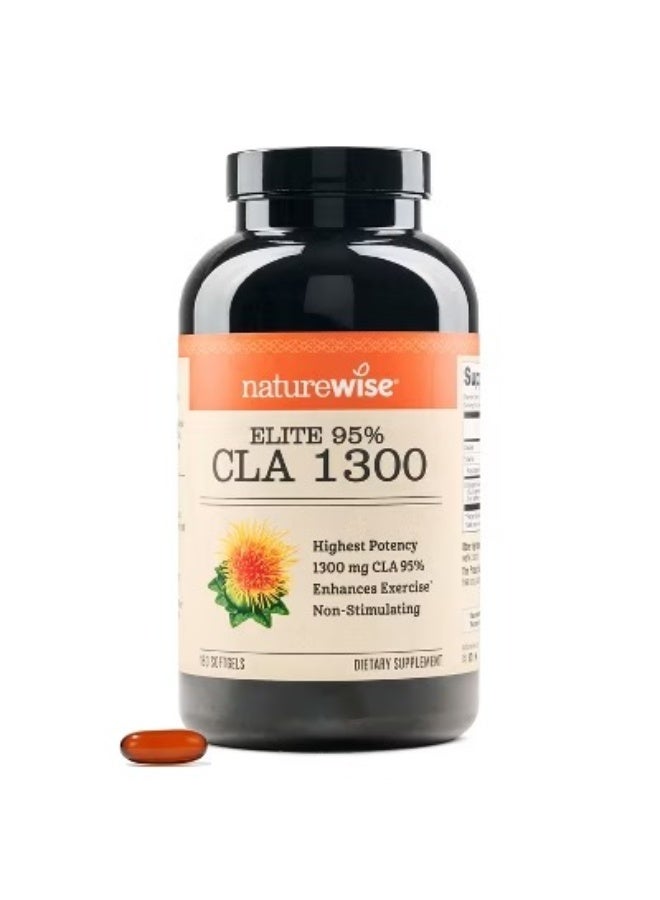 ناتشروايز CLA 1300-95% حمض اللينوليك المترافق النشط للنساء والرجال، غير منبه، يدعم أهداف الوزن واللياقة البدنية - غير معدل وراثيًا، خالٍ من الغلوتين - 180 كبسولة هلامية [تكفي لمدة شهرين]