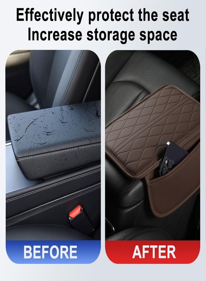 Sandfren Car Center Console Cover, Leather Vehicle Armrest Seat Box Pad Cushion with 2 Storage Bags, Automotive Interior Arm Rest Protector Accessories, Universal for SUV, Sedan, Truck (Coffee) - Image 3