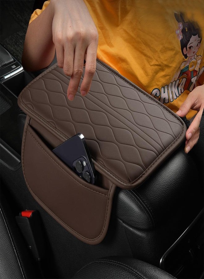 Sandfren Car Center Console Cover, Leather Vehicle Armrest Seat Box Pad Cushion with 2 Storage Bags, Automotive Interior Arm Rest Protector Accessories, Universal for SUV, Sedan, Truck (Coffee) - Image 4