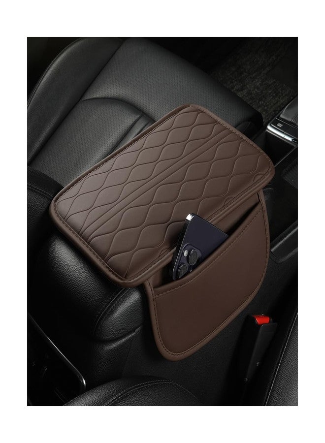 Sandfren Car Center Console Cover, Leather Vehicle Armrest Seat Box Pad Cushion with 2 Storage Bags, Automotive Interior Arm Rest Protector Accessories, Universal for SUV, Sedan, Truck (Coffee) - Image 1