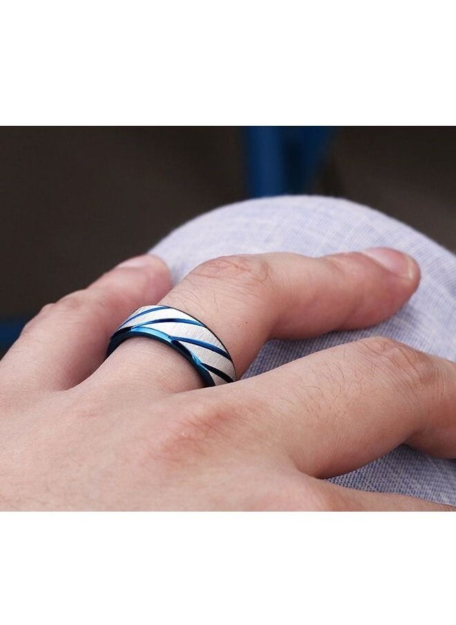 5esha - Unisex Stainless Steel Striped Design Ring - Image 1