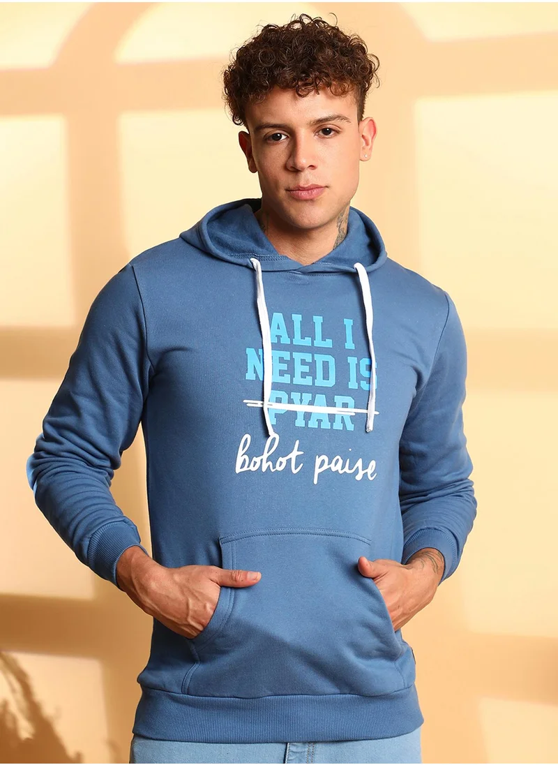 كامبوس سوترا Men's Blue All I Need Hoodie With Kangaroo Pocket