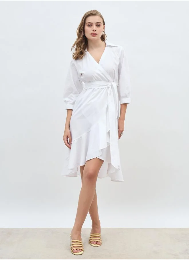 Styli Styli Plain Shirt Collar Wrap Midi Dress