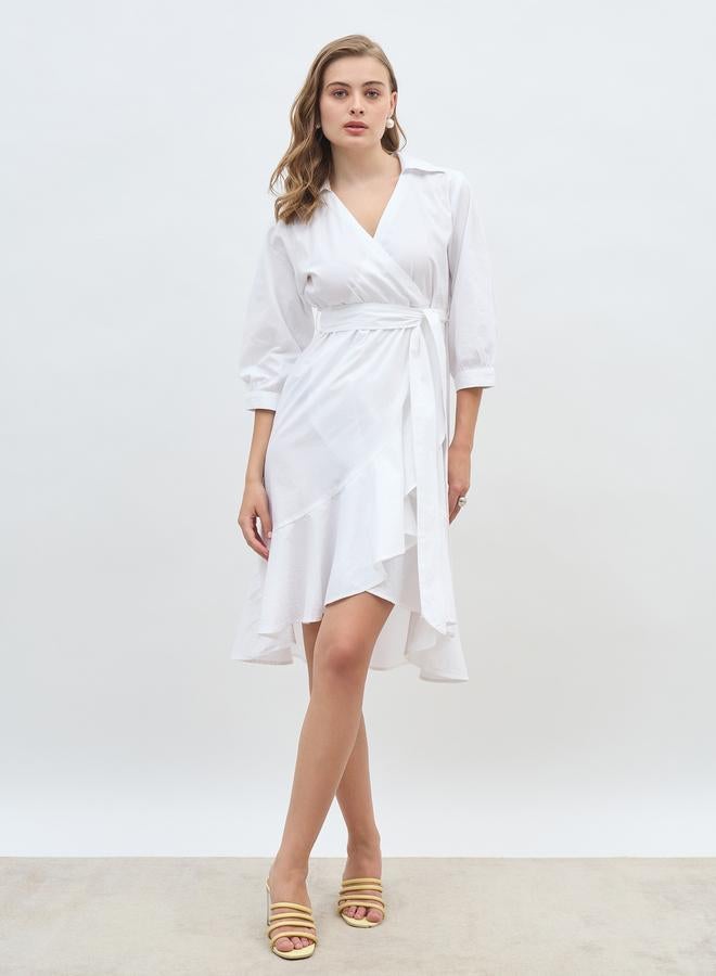 Styli White Cotton Wrap Dress  - Image 2