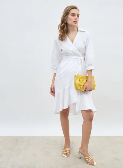 Styli White Cotton Wrap Dress