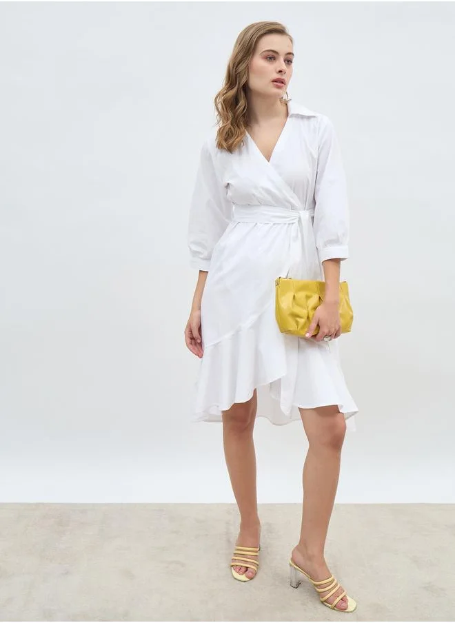 Styli Styli Plain Shirt Collar Wrap Midi Dress