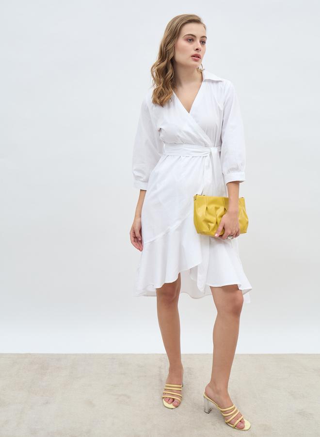 Styli White Cotton Wrap Dress  - Image 1
