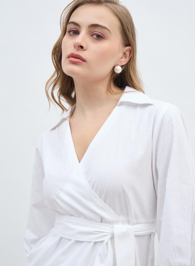 Styli White Cotton Wrap Dress  - Image 4