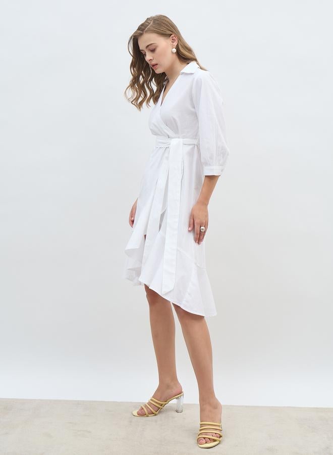 Styli White Cotton Wrap Dress  - Image 3
