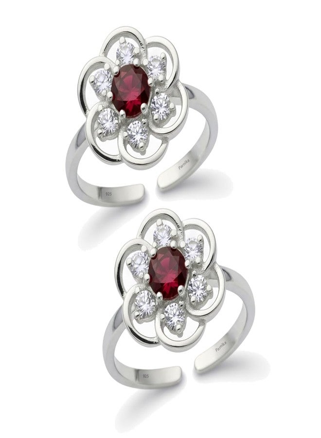 Parnika MJ 925 Big Designer CZ Toe Rings in Pure 92.5 Sterling Silver for Women | Chandi Bichiya | With Certificate of Authenticity | - Image 1