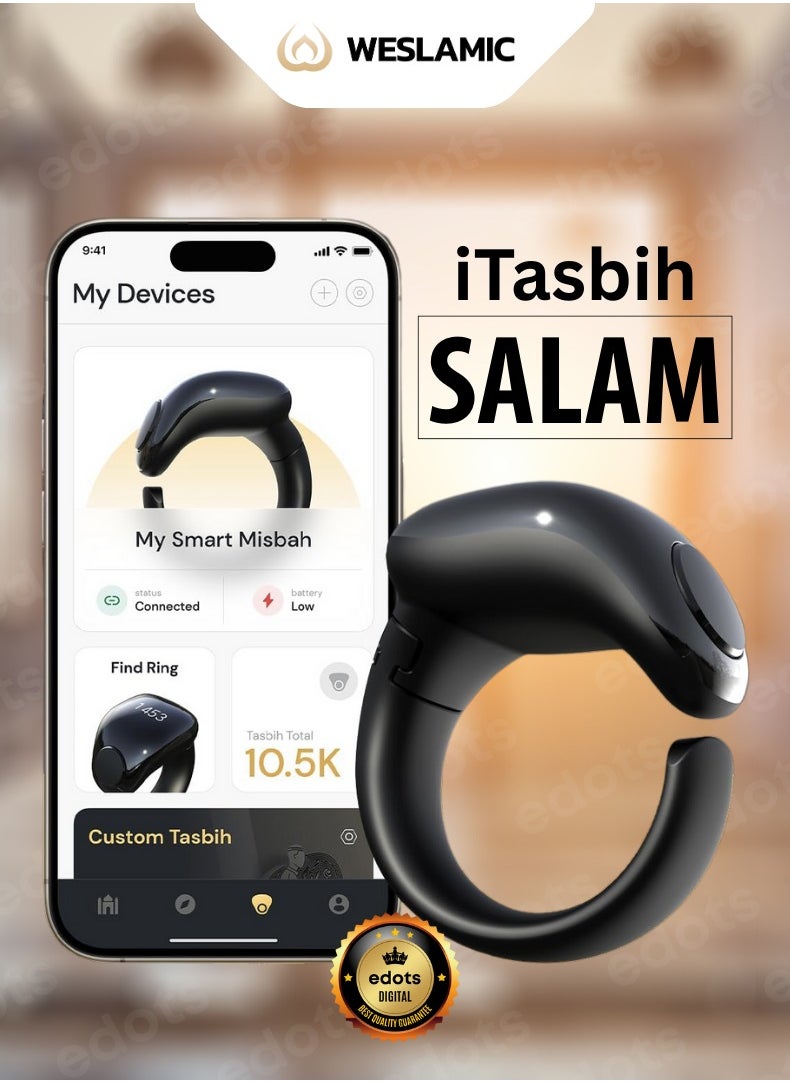 WESLAMIC iTasbih (Salam) Smart Ring | OLED Display | Zikr Counter | Prayer Reminders | 2 Adjustable Sizes | Magnet Charging | Waterproof | Bluetooth Enabled  - Image 1