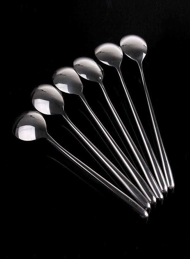 MXXGMYJ Korean Stainless Steel Rice Soup Iced Tea Spoon Coffee Spoon Cold Drink Spoon Fruit Juice Long Ice Scoop Long handle Great Circle 6Pcs - Image 3