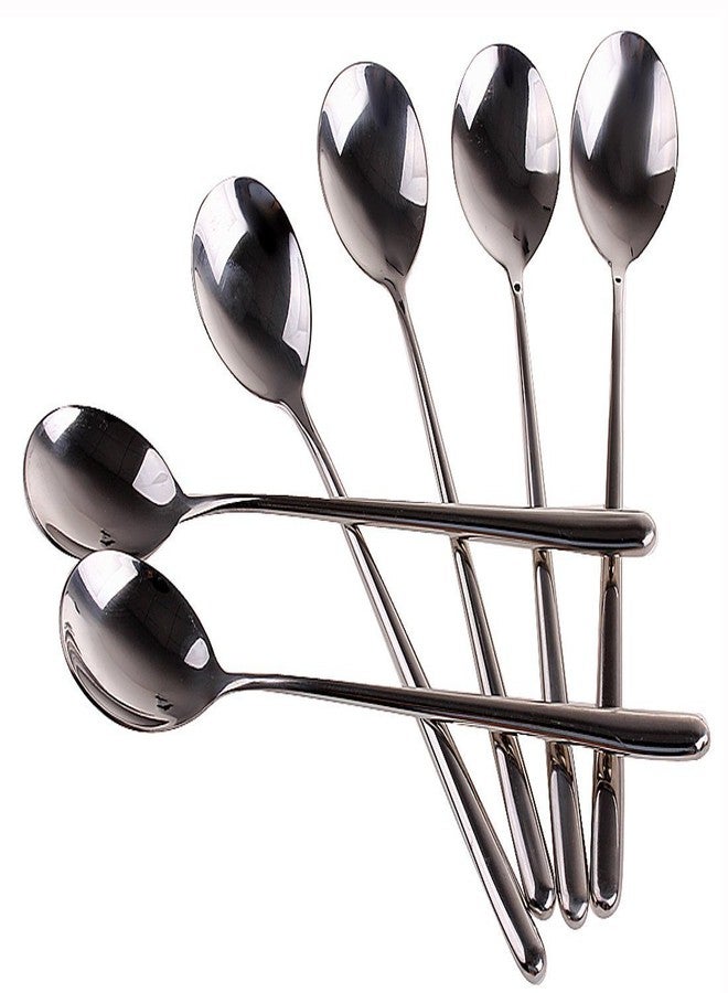 MXXGMYJ Korean Stainless Steel Rice Soup Iced Tea Spoon Coffee Spoon Cold Drink Spoon Fruit Juice Long Ice Scoop Long handle Great Circle 6Pcs - Image 1
