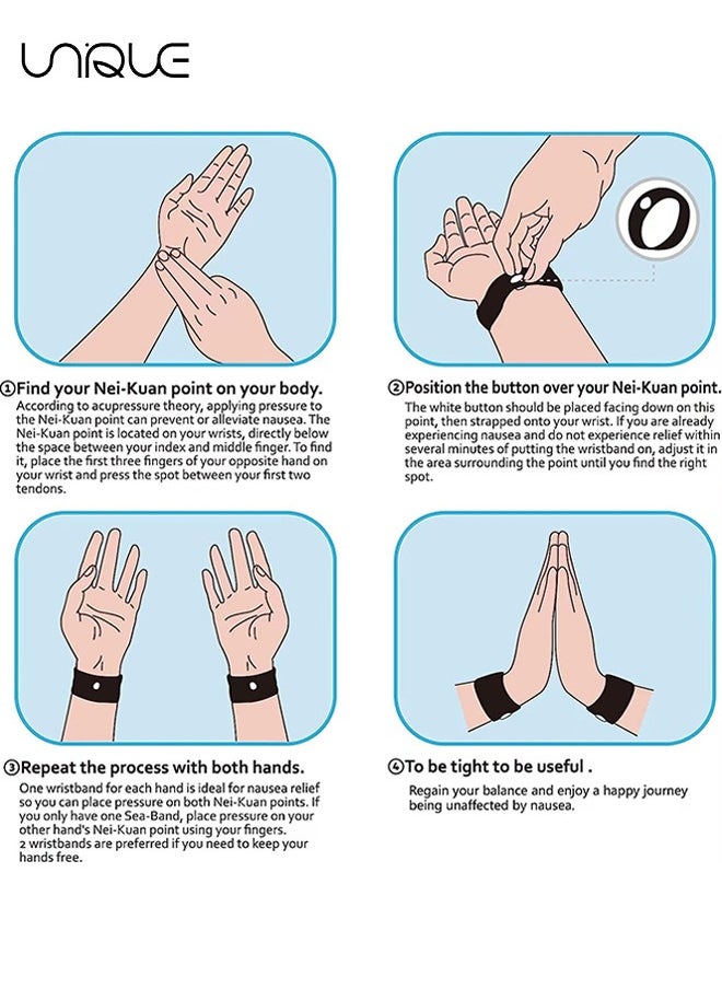 2 Pairs Motion Sickness Bands/Acupressure Nausea Wristband for Nausea,Sea Sickness Wristbands for Natural Relief of Morning Sickness,Dizziness, Motion Sickness(Car, Sea, Flying Travel Sickness)