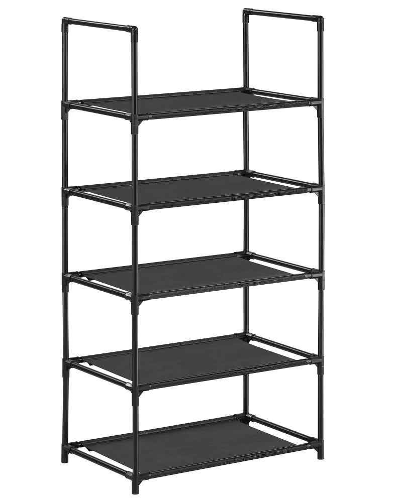 SONGMICS 5Tier Shoe Rack Shoe Shelf Shoe Storage Organiser SpaceSaving 28 x 45 x 89 cm Metal Frame NonWoven Fabric Shelves for Hallway Bedroom Black LSH005B02