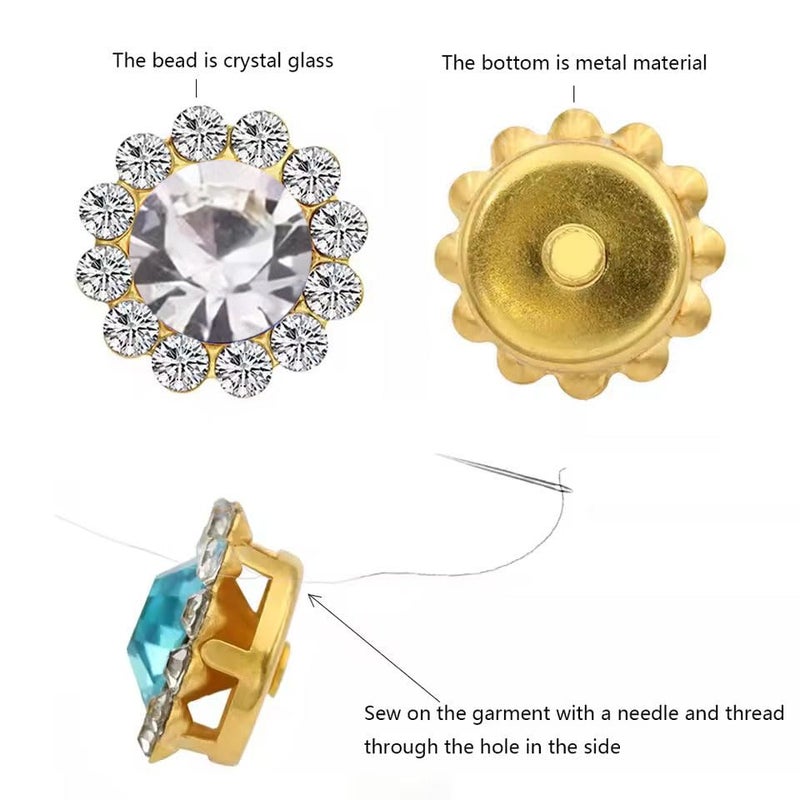 UYTRDVG 120 Pcs 12mm Sunflower Sew on Rhinestones Crystal Glass Gems, Metal Claw Rhinestones Jewels for Crafts, Glitter Gemstones for Clothes Shoes Cap Earring Belt Sewing Accessories(01 Clear White) - Image 2