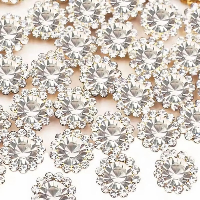 UYTRDVG 120 Pcs 12mm Sunflower Sew on Rhinestones Crystal Glass Gems, Metal Claw Rhinestones Jewels for Crafts, Glitter Gemstones for Clothes Shoes Cap Earring Belt Sewing Accessories(01 Clear White) - Image 1