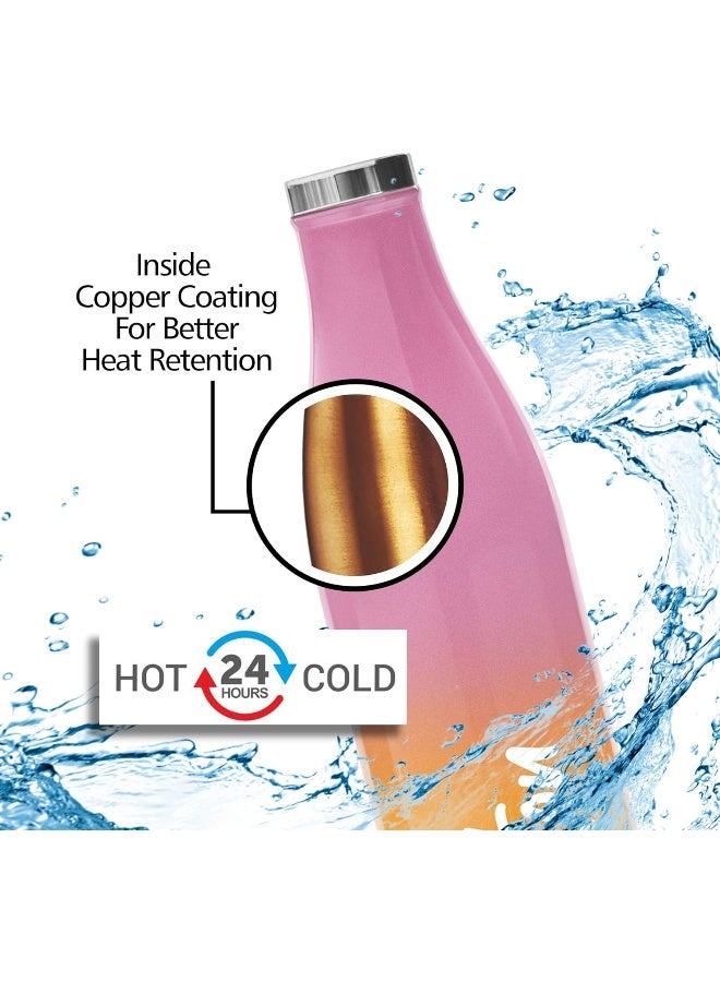 Milton 1 Litre  Vacuum Insulated Flask Double-Walled Stainless Steel  Thermosteel 24Hr Hot & Cold Rust Proof Water Bottle for Office Travel Prudent Pink Orange - Image 3