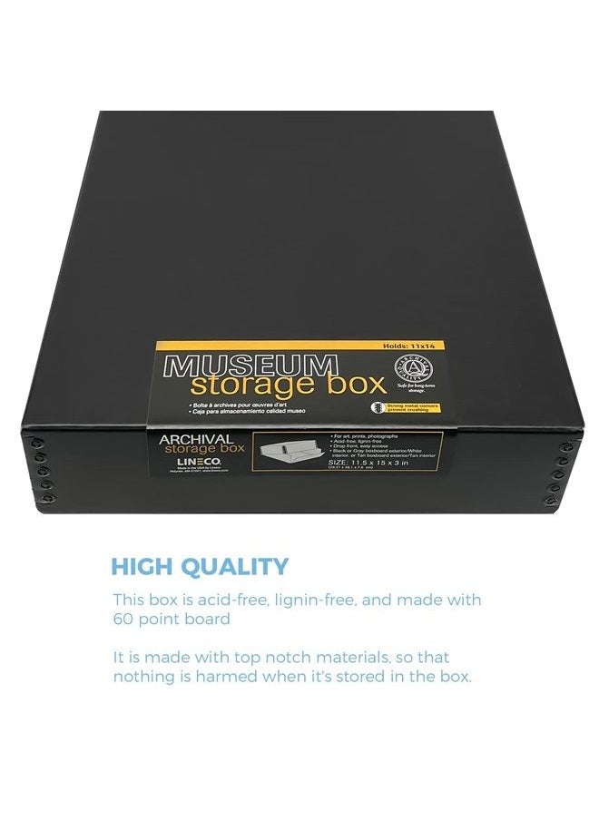 Lineco 11x14 Black Museum Archival Storage Box, Drop Front Design, 11 1/2 x 15 x 3 in. Acid-Free with Metal Edge. Protects Picture Longevity, Organize Photos or Documents, Crafts, DIY.  - Image 3