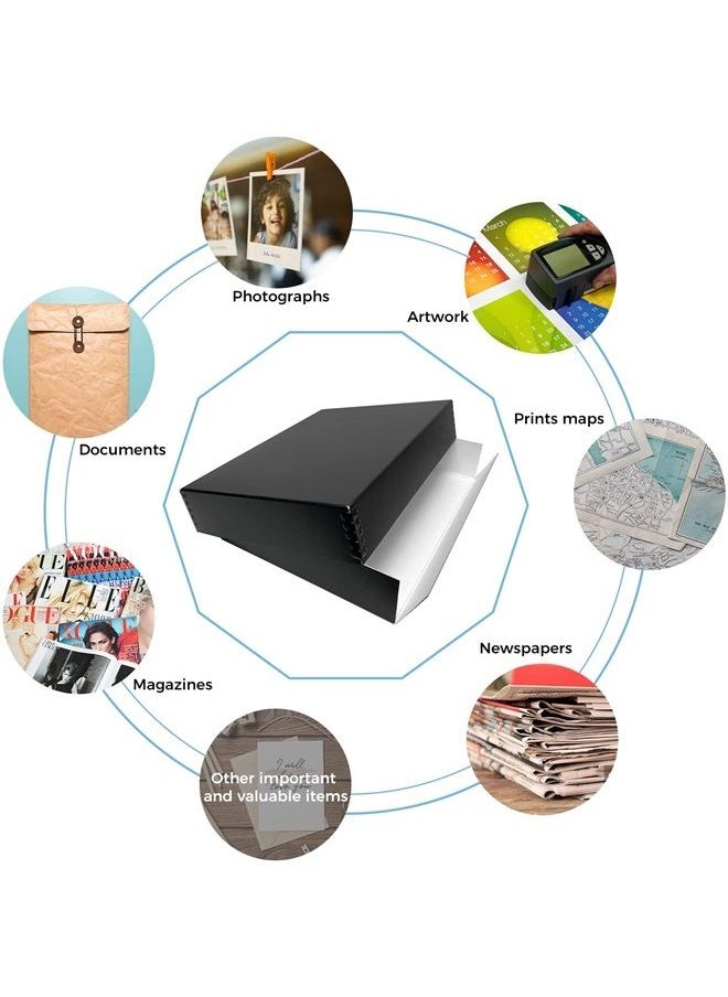 Lineco - 11x14 Black Museum Archival Storage Box, Drop Front Design, 11 1/2 x 15 x 3 in. Acid-Free with Metal Edge. Protects Picture Longevity, Organize Photos or Documents, Crafts, DIY. - Image 1