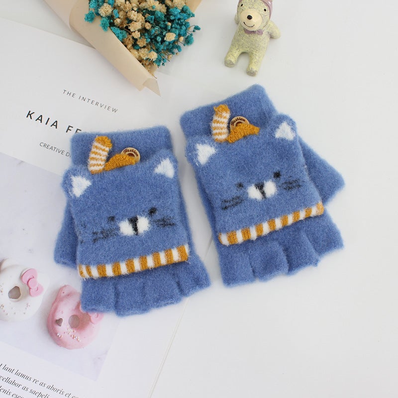 Winter Kids 3-6 Cute Cartoon Flip Top Gloves rose red - Image 3