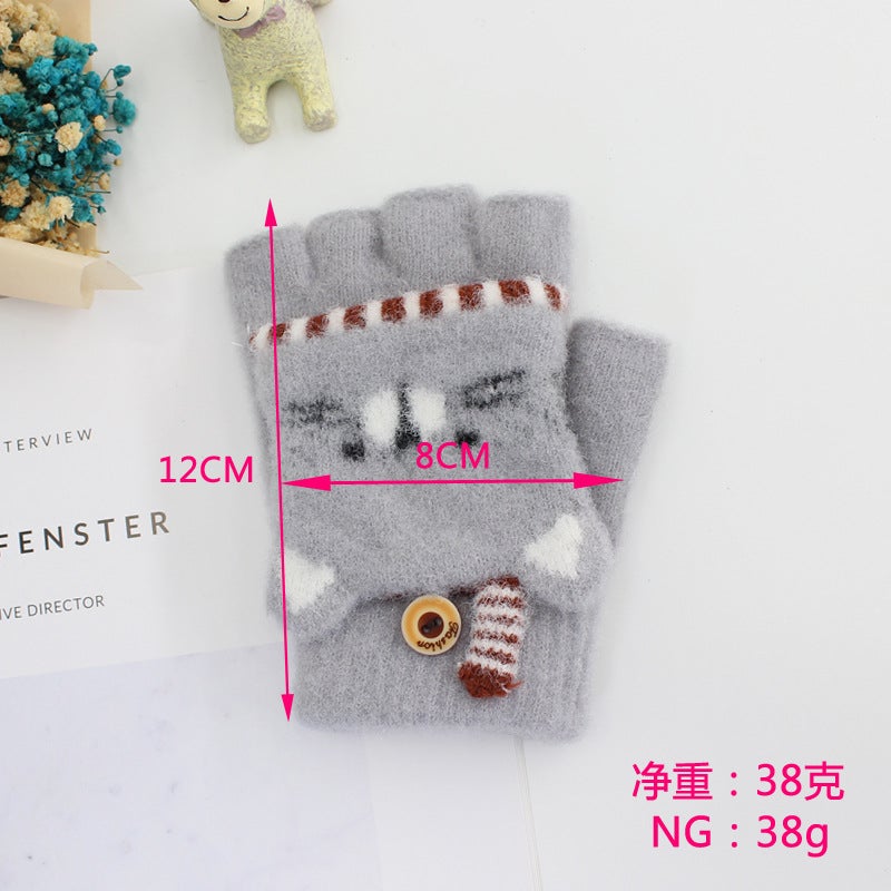 Winter Kids 3-6 Cute Cartoon Flip Top Gloves rose red - Image 5