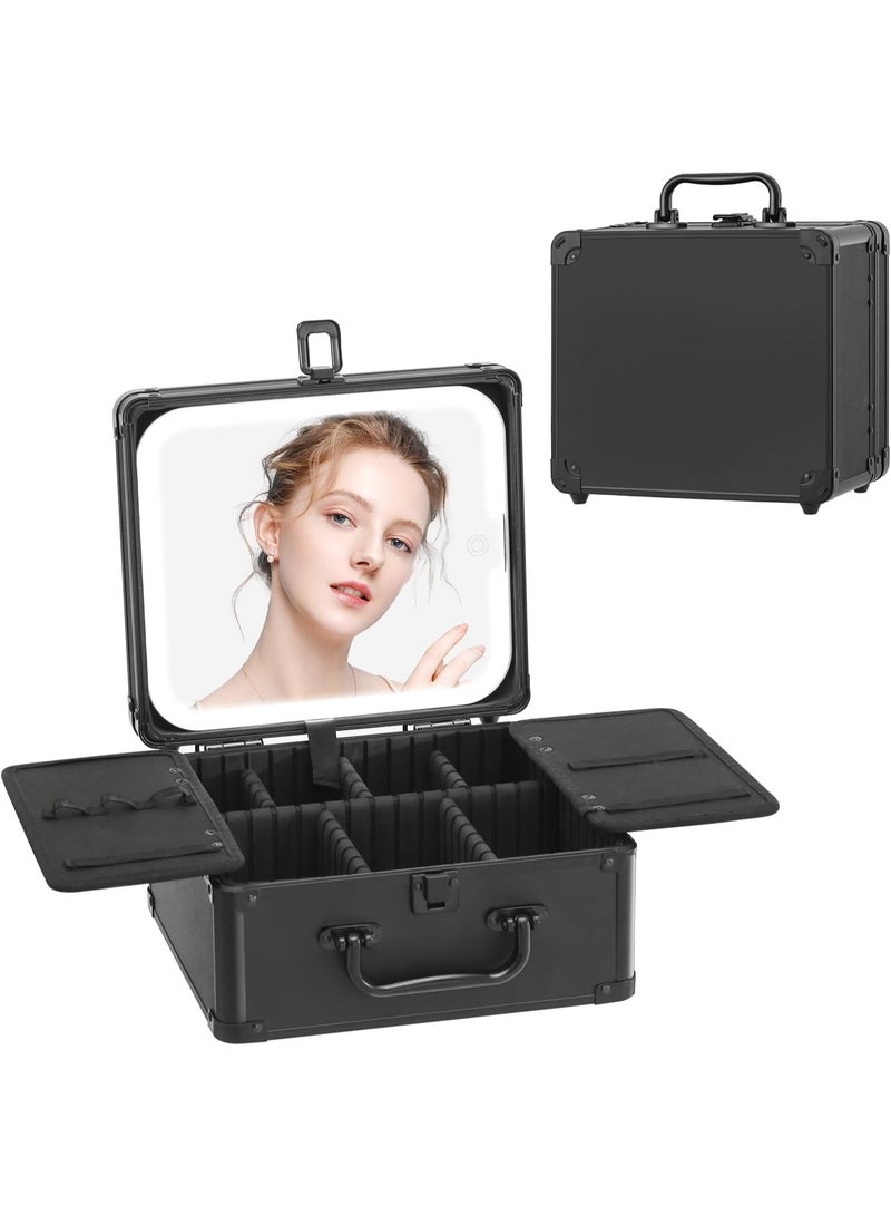 Bukela Makeup Case with Lighted Mirror, Portable Train Case Organizer for Makeup & Beauty Tools, Professional Cosmetic Storage Box (Black) - Image 1