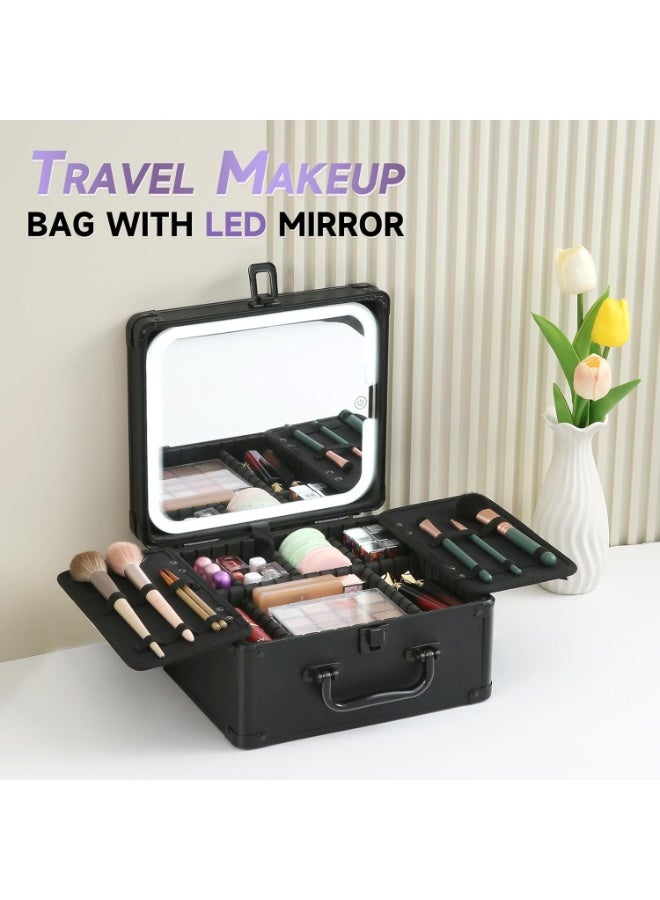 Bukela Makeup Case with Lighted Mirror, Portable Train Case Organizer for Makeup & Beauty Tools, Professional Cosmetic Storage Box (Black) - Image 3