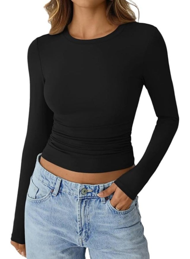 Women's Basic Long Sleeve  Black T-Shirt – Soft Stretch Fabric – Perfect for Layering - Image 2