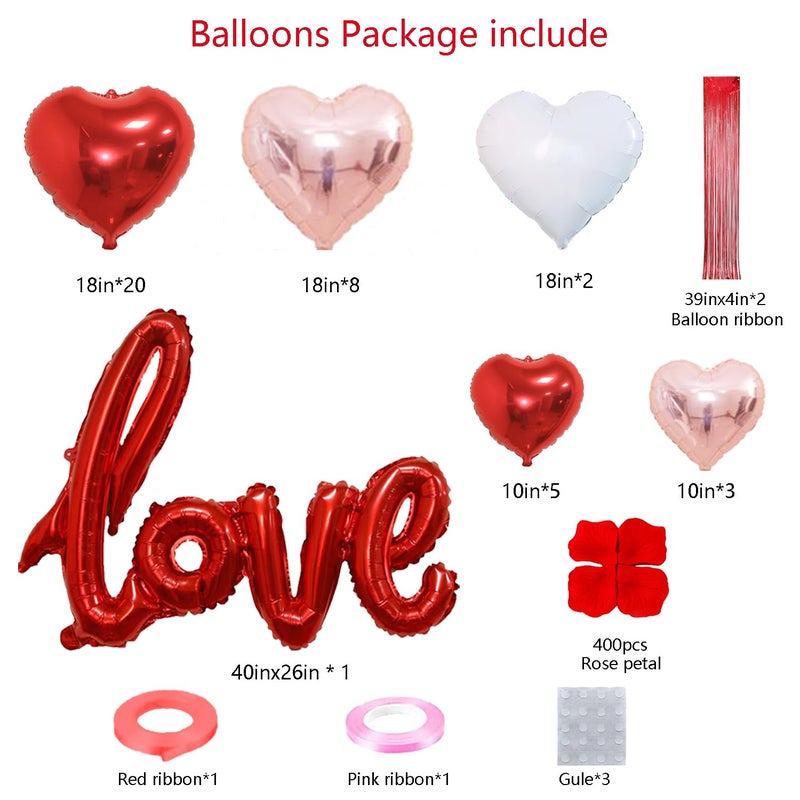 Grcypa Valentines Day Balloons Kit Anniversary Decorations with Love Foil Balloons Heart Foil Balloons Rose Petal for Valentines Day Decorations Romantic Special Night Will You Be My Girlfriend - Image 5