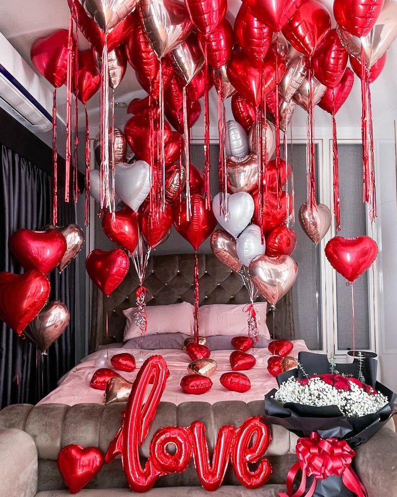 Grcypa Valentines Day Balloons Kit Anniversary Decorations with Love Foil Balloons Heart Foil Balloons Rose Petal for Valentines Day Decorations Romantic Special Night Will You Be My Girlfriend - Image 1
