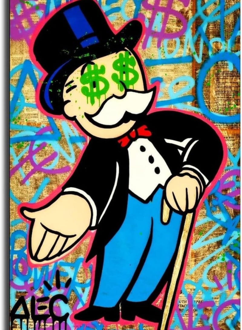 Today Idea Monopoly-Inspired Graffiti Wall Art | Canvas Print featuring Money Hand & Eyes | Decorative Poster for Living Room or Bedroom Unframe 12x18 inches - Image 1
