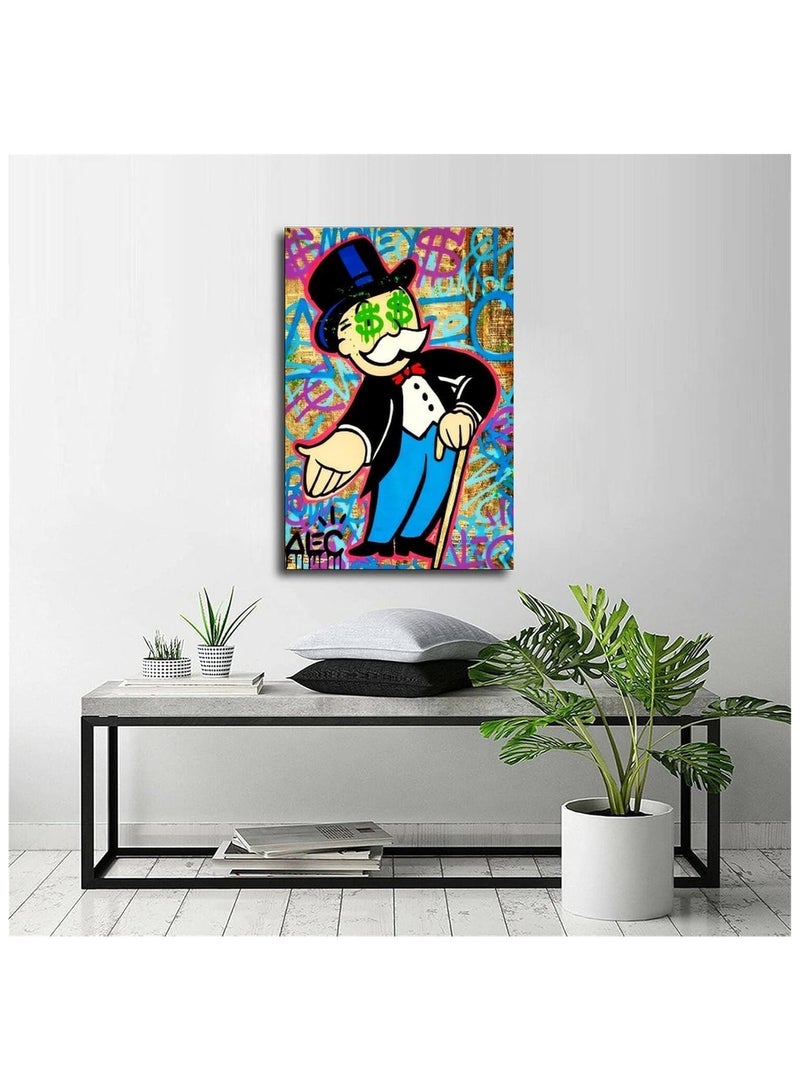 Today Idea Monopoly-Inspired Graffiti Wall Art | Canvas Print featuring Money Hand & Eyes | Decorative Poster for Living Room or Bedroom Unframe 12x18 inches - Image 2