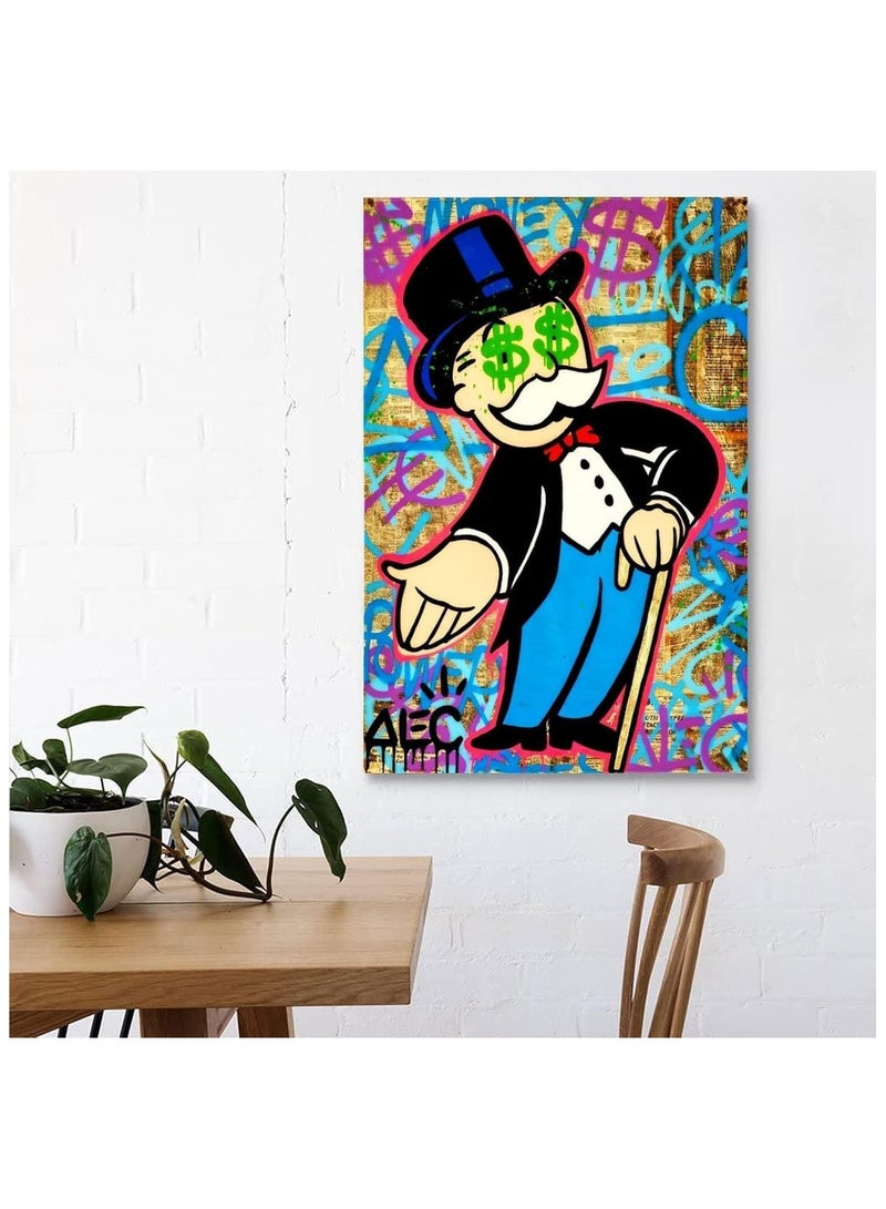 Today Idea Monopoly-Inspired Graffiti Wall Art | Canvas Print featuring Money Hand & Eyes | Decorative Poster for Living Room or Bedroom Unframe 12x18 inches - Image 3