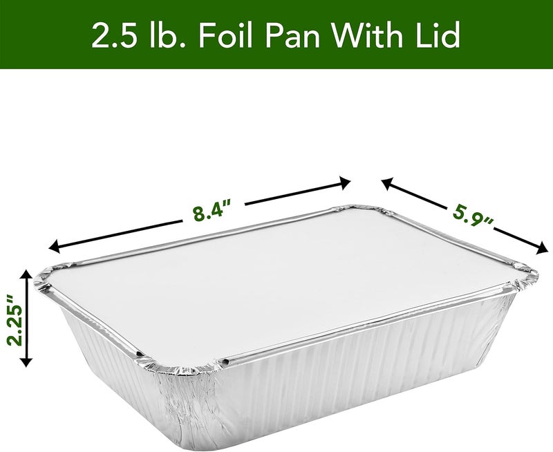 NYHI 50-Pack Heavy Duty Disposable Aluminum Oblong Foil Pans with Lid Covers Recyclable Tin Food Storage Tray Extra-Sturdy Containers for Cooking, Baking, Meal Prep, Takeout - 8.4" x 5.9" - 2.25lb - Image 5