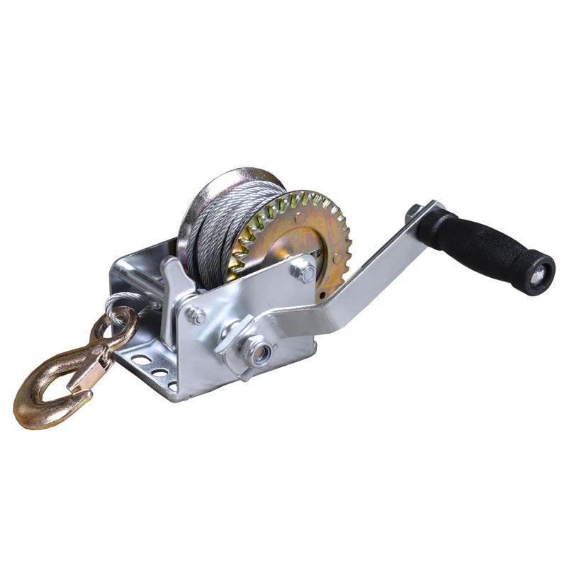 BIG RED ATRT1061CRR Torin Manual Hand Crank Winch 263ft Steel Cable with 600lbs Capacity Silver