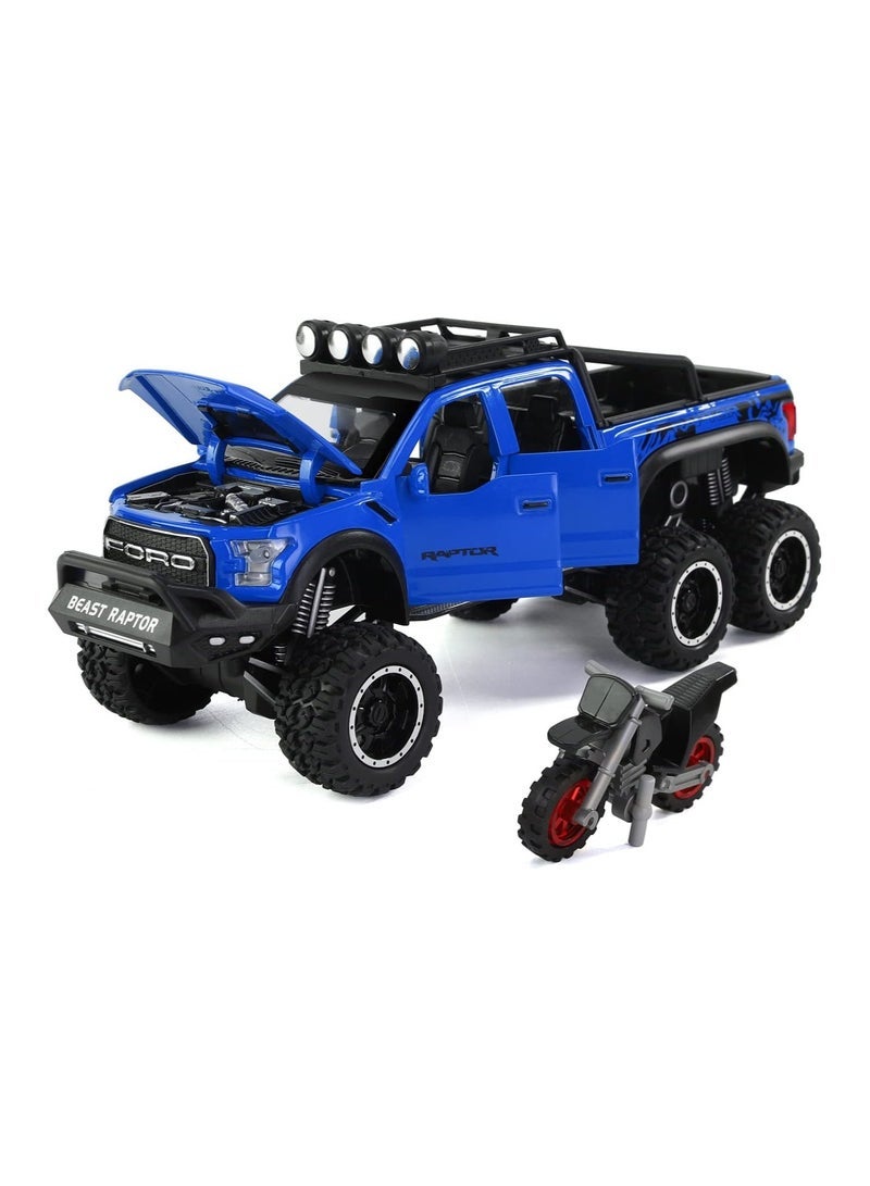 Dexo Simulation of Ford Raptor Pickup Truck F150 six-Wheel (Length 8.6 inch) Metal die-cast Model car Sound and Light with Motorcycle Toy car 3 4 5 6 7 8 9 10 11 12 Year Old boy Toy - Image 2