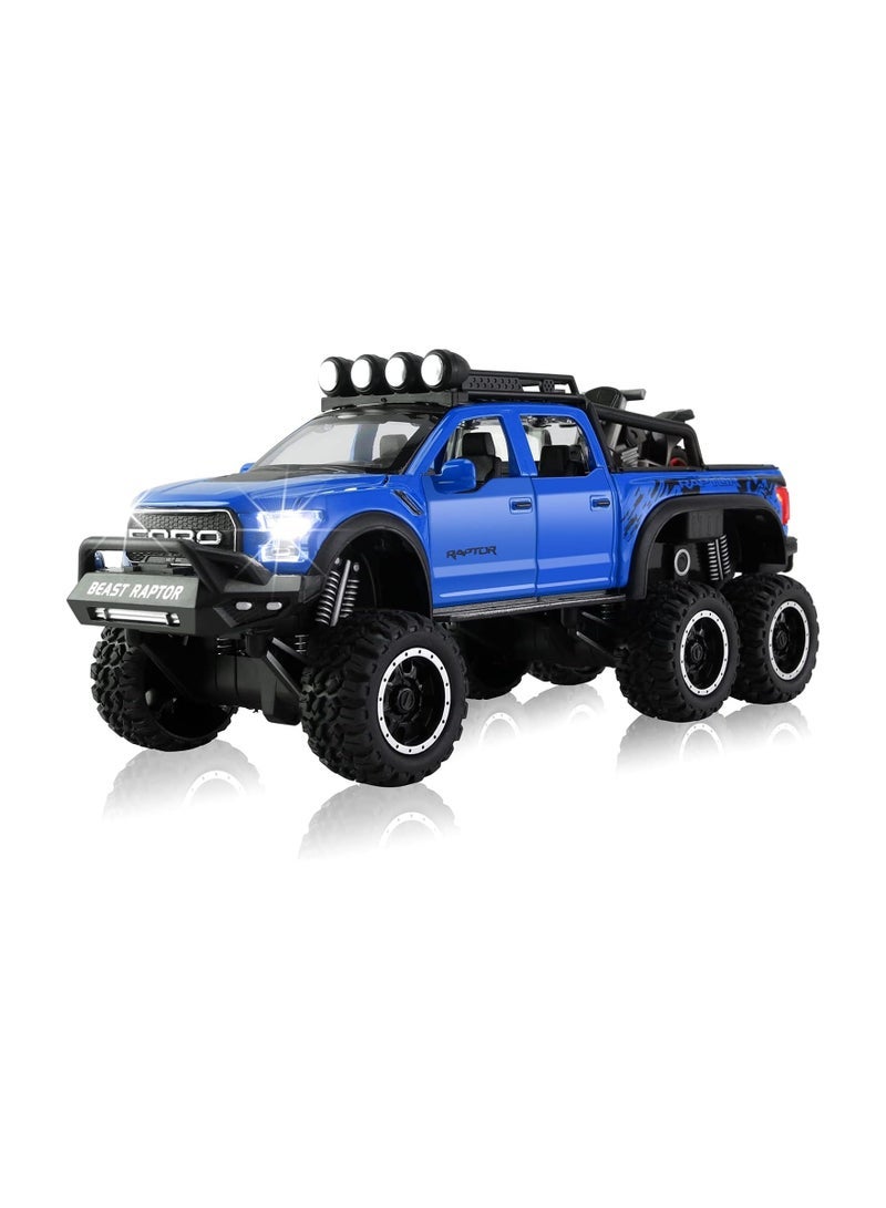 Dexo Simulation of Ford Raptor Pickup Truck F150 six-Wheel (Length 8.6 inch) Metal die-cast Model car Sound and Light with Motorcycle Toy car 3 4 5 6 7 8 9 10 11 12 Year Old boy Toy - Image 1