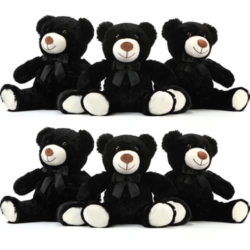 Aoriher 6 Pieces 10 Inch Black Bear Bulk Stuffed Animal Baby Shower Soft Cute Bear Plush Toys Sleeping and Playing Baby Shower Birthday Party Favor Decorations - Image 1