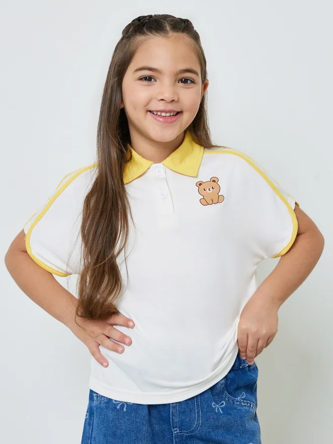 Styli Styli Girls Graphic Print Extended Sleeve Polo T-Shirt