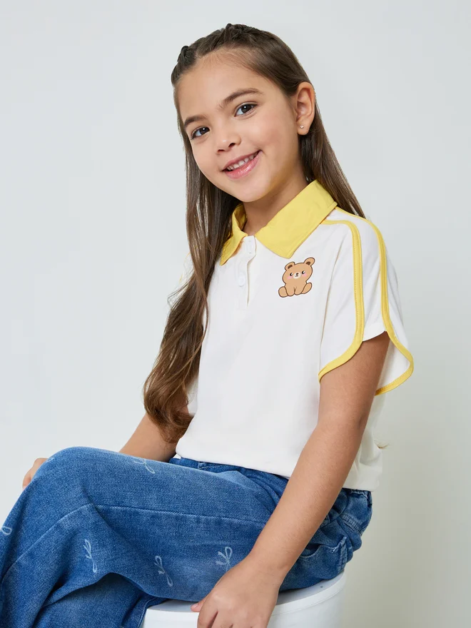 Styli Styli Girls Graphic Print Extended Sleeve Polo T-Shirt